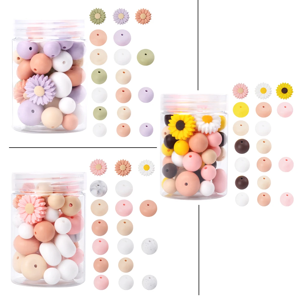 LOFCA 5cm Canned - Daisy Round Loose Silicone beads Silicone Necklace DIY Silicone Necklace Silicone beads BPA free