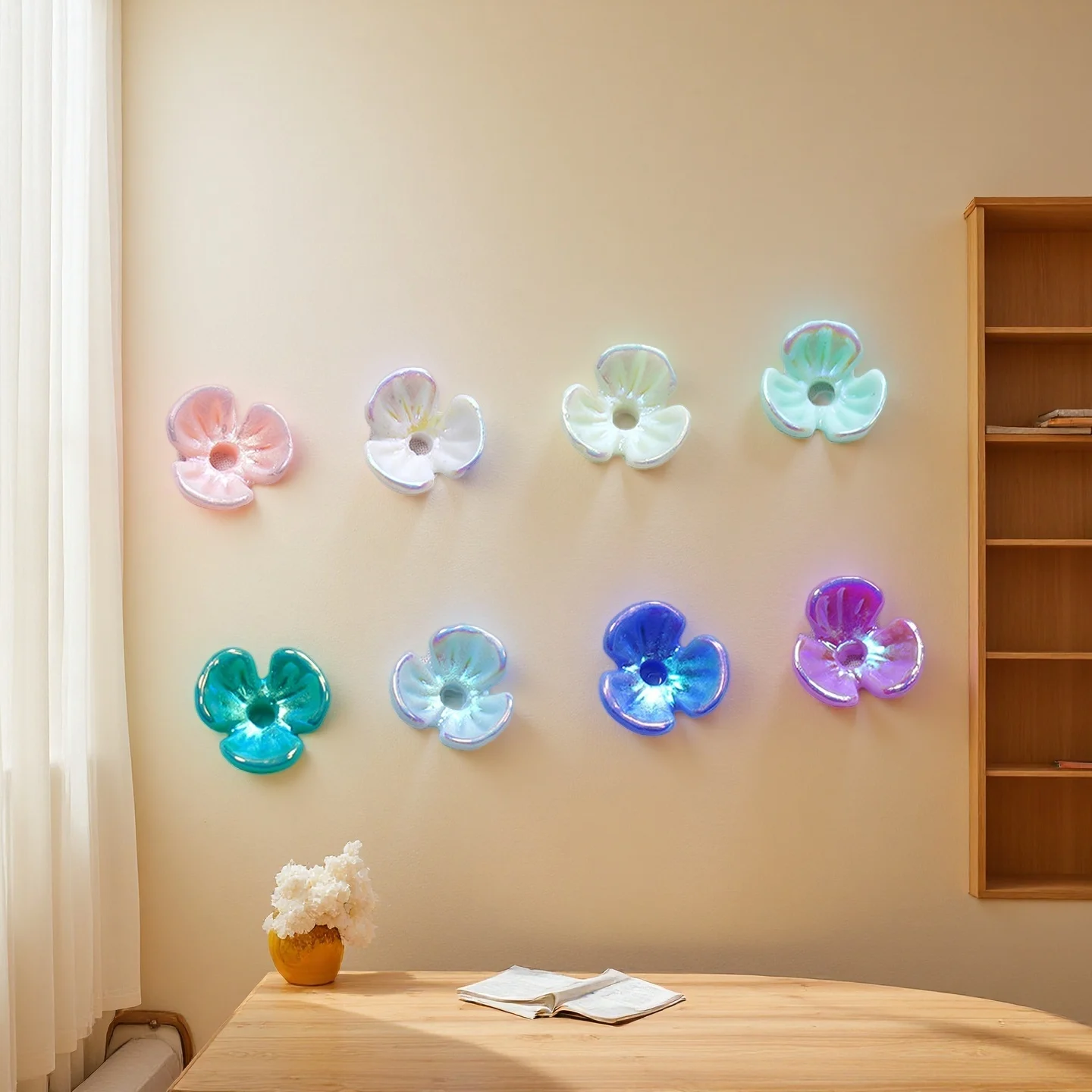 100Pcs/Pack 3-Petal Aurora Nail Charms - 6mm Iridescent Pressed Flower Nail Art, 3D Fantasy Nail Decor for Magical Manicures