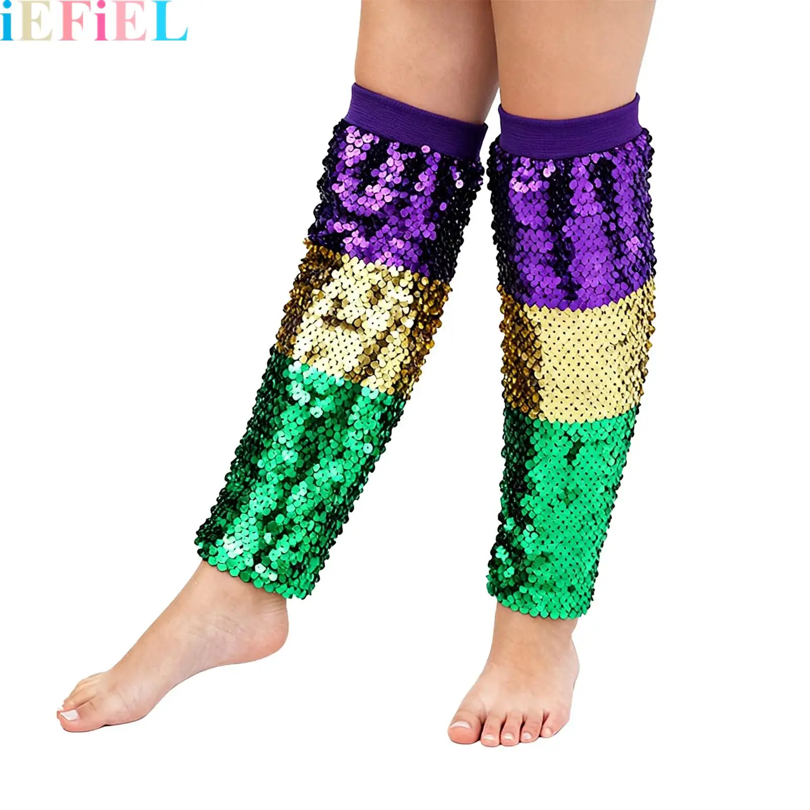 

1 пара трехцветных чехлов для ног Mardi Gras с блестками, маскарадный карнавальный костюм для выпускного вечера, наряд для выступления на сцене, аксессуар