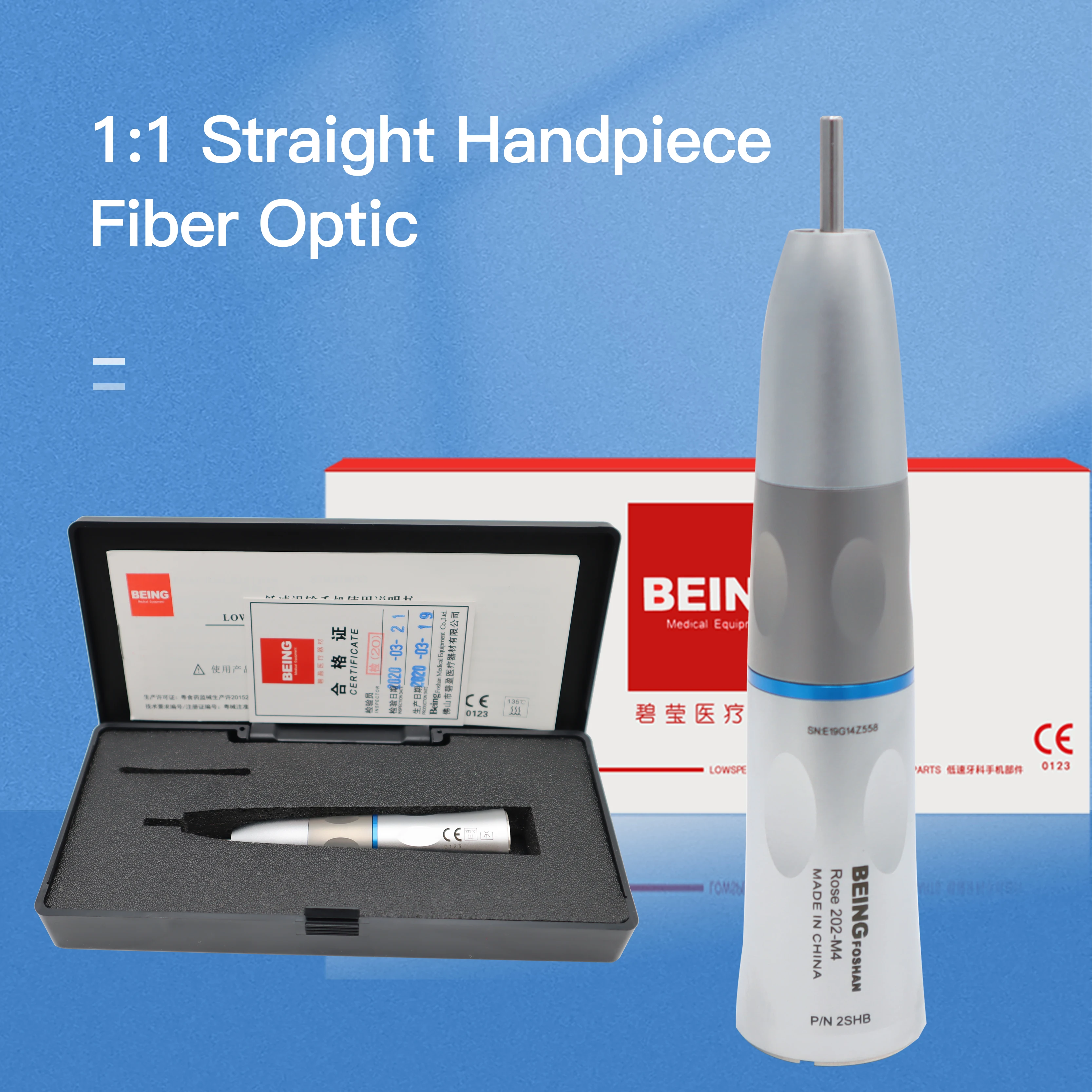 China Foshan Best Seller Professional Being 1: 1 Low Speed Dental Straight Handpiece with Fiber Optic