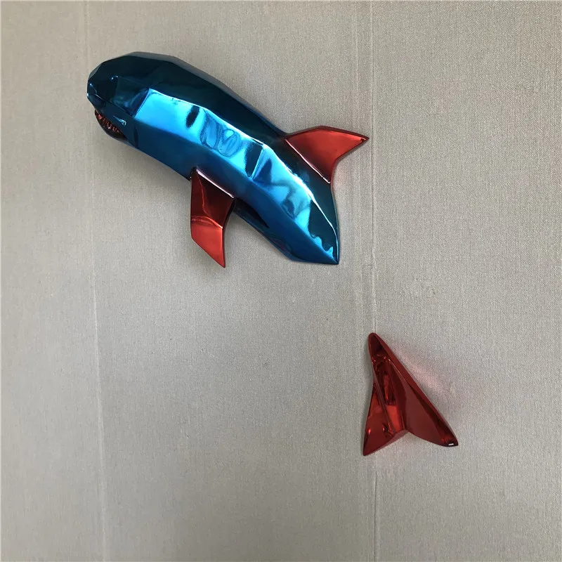 Electroplating whale wear wall pendant Internet celebrity bar club KTV aquarium wall decoration design wall hanging