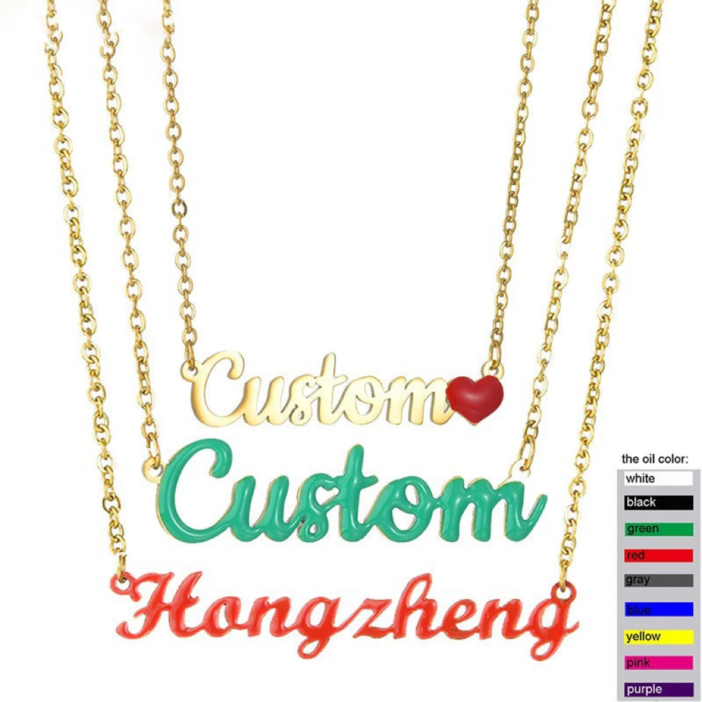 

Customized Name Necklace Dripping Oil Personalized Letter Gold Colorful Necklace Pendant Nameplate Women Birthday's Gift