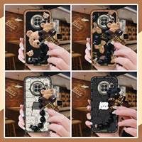 Black pearl pendant Skin-friendly feel Phone Case For Doogee S96 Pro Cartoon silicone soft case cute Bear bracelet