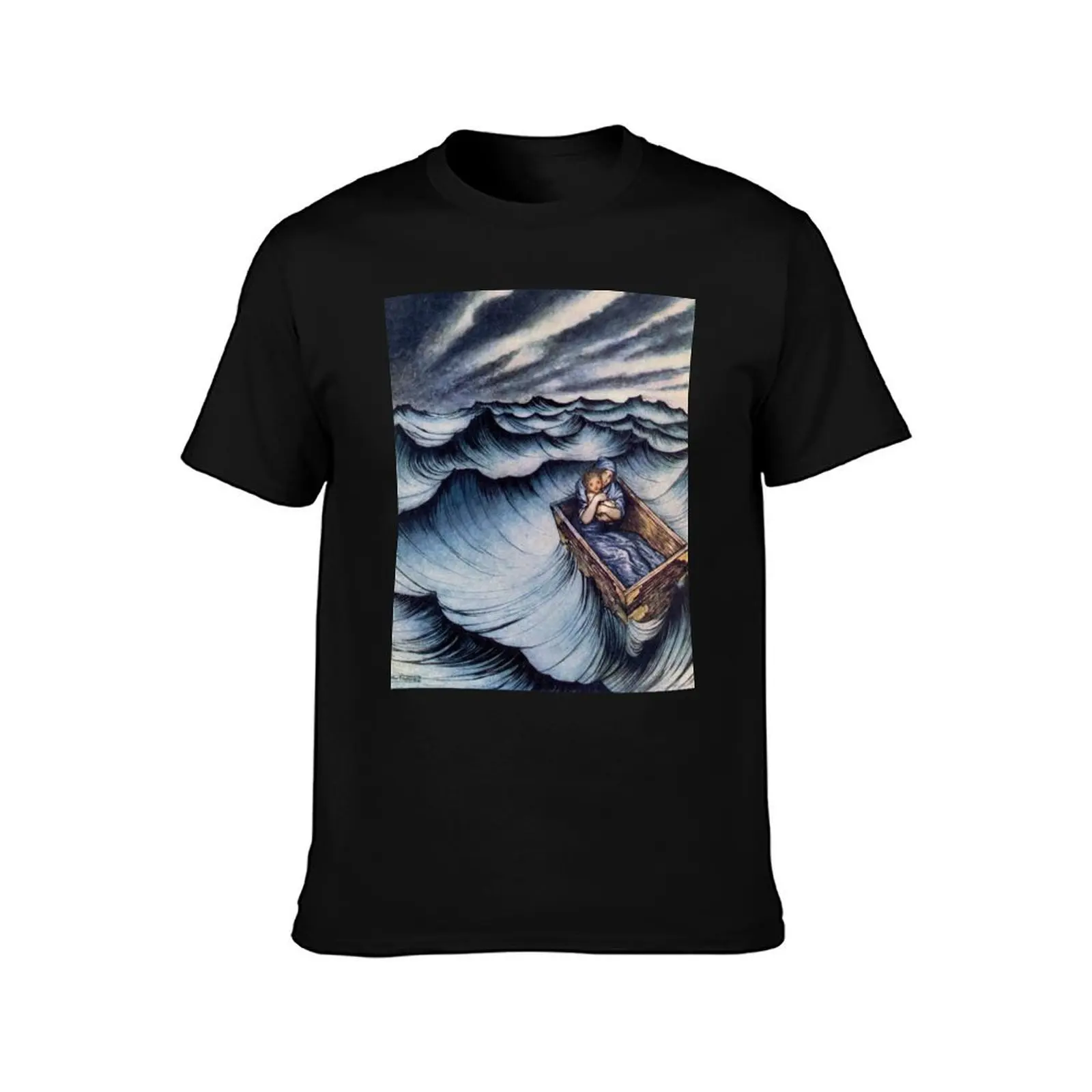 Arthur Rackham: Danae clasped her child T-Shirt Casual Streetwear Short Sleeve Tee T-Shirt