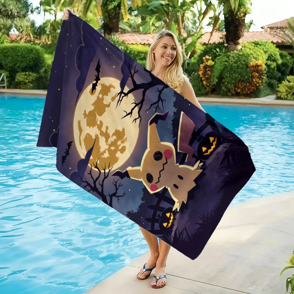 Pokémon Halloween Warm‑up Beach Towel Flat Print Summer Vacation Outdoor Pool Party Large Bath Towel For Kids Boys Fans Gift