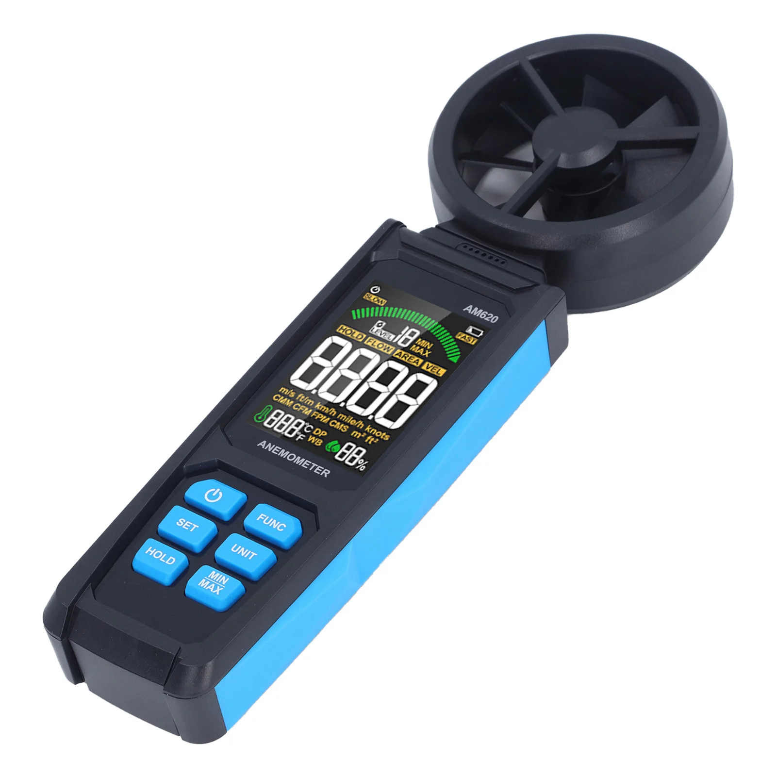 AM620 Digital Anemometer with Built In Humidity Sensor and Temperature Compensation for Stable Performance Environments