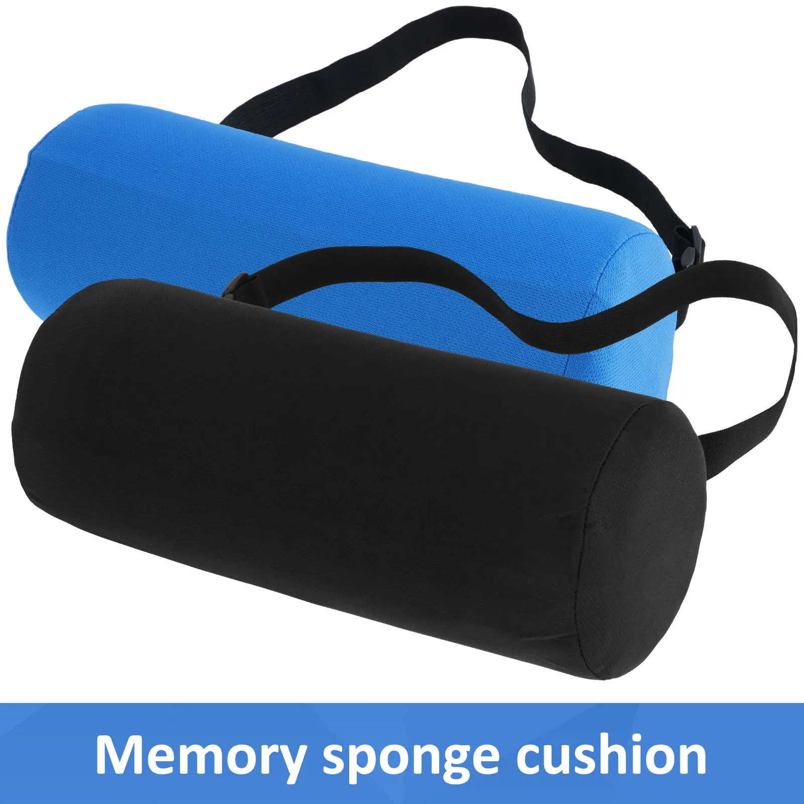 Round Lumbar Support Roll Memory Foam Roll Pillow with Adjustable Elastic Band Ergonomic Neckroll Pillow Portable Travel Bolster