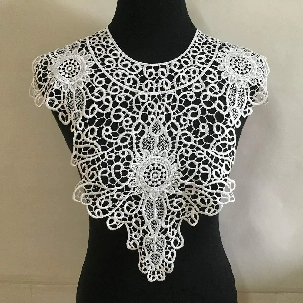 1Piece Embroidered Floral Lace Neckline Neck Collar Trim Clothes Sewing Applique Edge 54*47CM