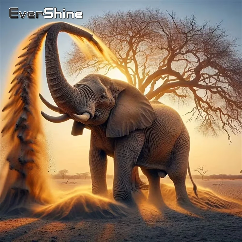 Evershine Diamond Painting Elephant Animal Full Square Round Diamond Mosaic Tree Picture Rhinestones DIY Embroidery Wall Decor
