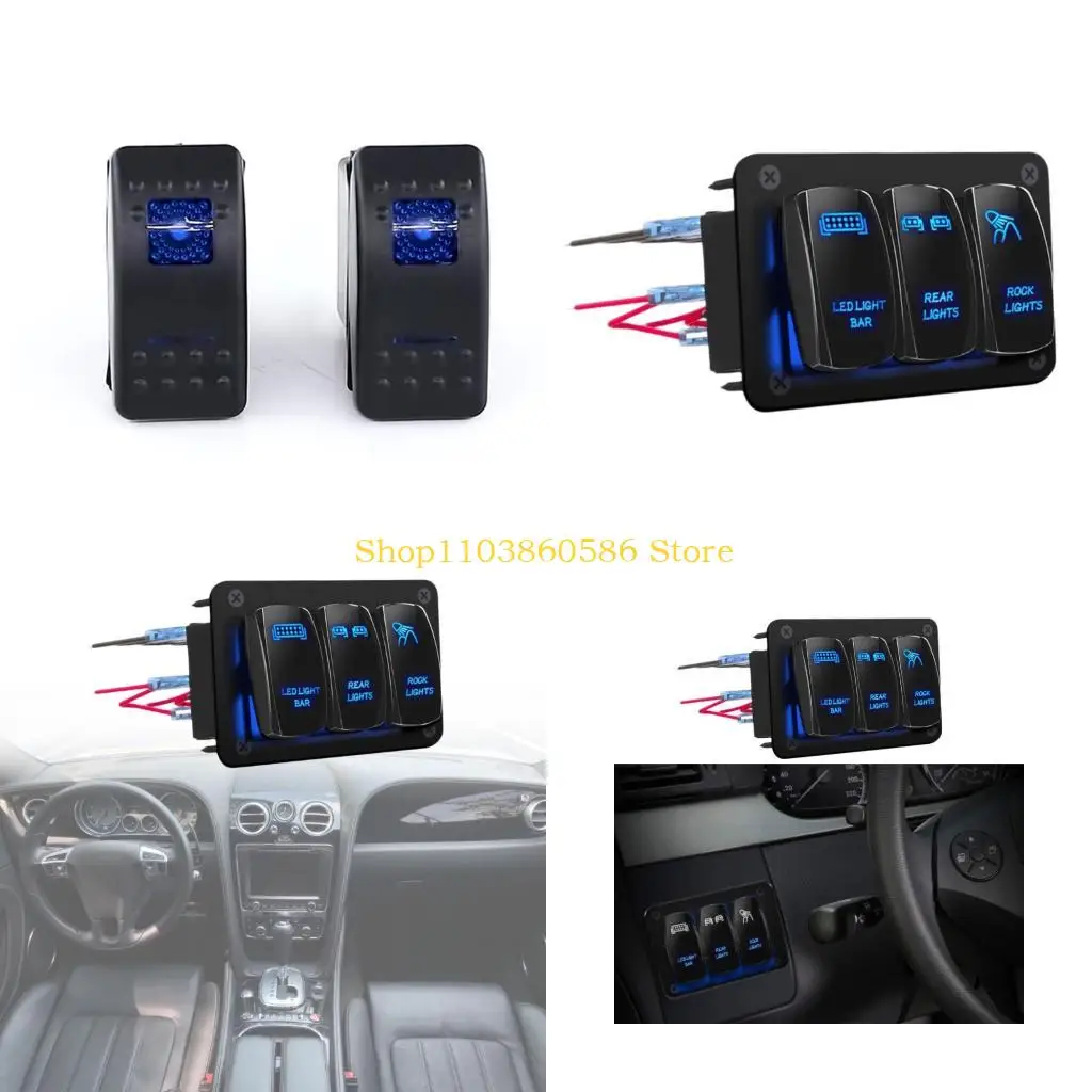 

242A 3 Gang Aluminum Rocker Switches Panel for Car Marine Blue LED Light Toggle Switches LED Light Bar On Off Switches Panel
