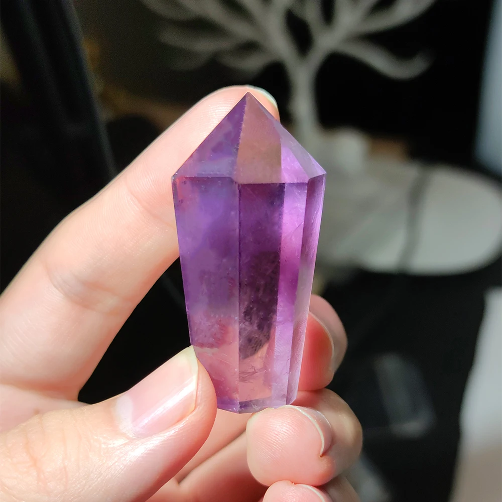 1PCS Natural Uruguayan Amethyst Drill Six-edge Six-sided Single-tip Crystal Column Color Pure Body Reiki Healing Collection