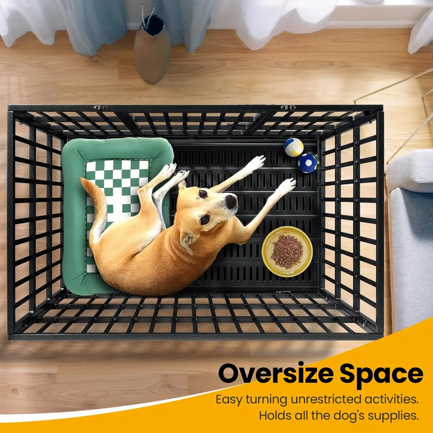 Caixa para cães resistente de 48 polegadas com base reforçada, rodas e portas duplas para cães grandes de até 250 libras