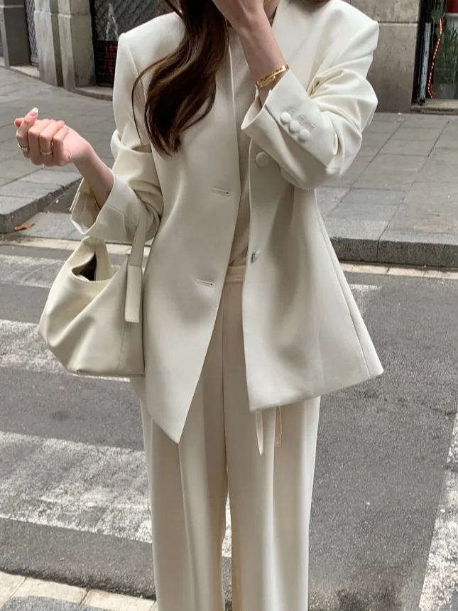 Chic Autumn Winter New Style Lightweight Luxury Casual Women's Retro Simple Loose Fit Suit Jacket Trendy Outerwear