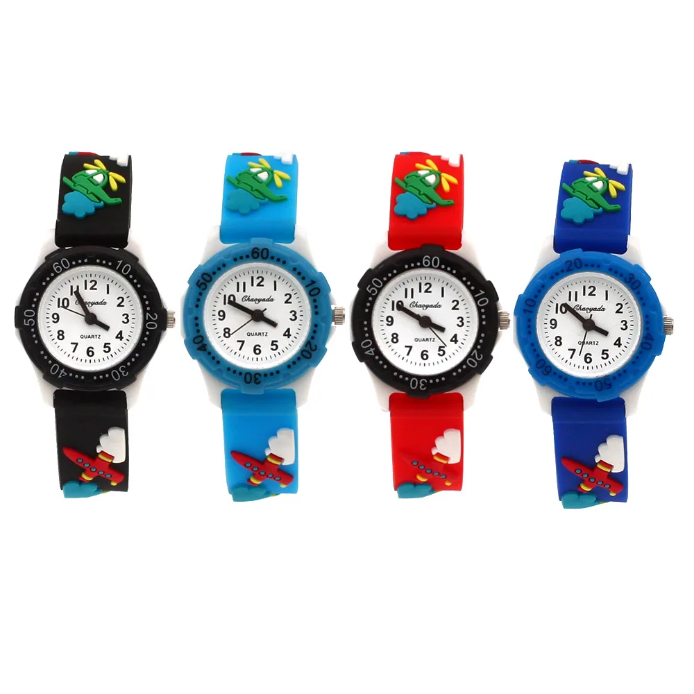 4Pcs Kids Quartz Watches Set Cartoon 3D Strap Sports Fashion for Boys & Girls Student Time Learning Birthday Gift