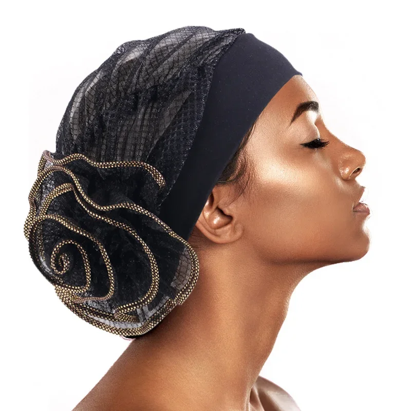 

Women Flower Chemo Cap Glitter Hijab Muslim Shiny Bonnet Hat Shimmer Turban Islamic Beanies Headscarf Hair Loss Turbante Mujer