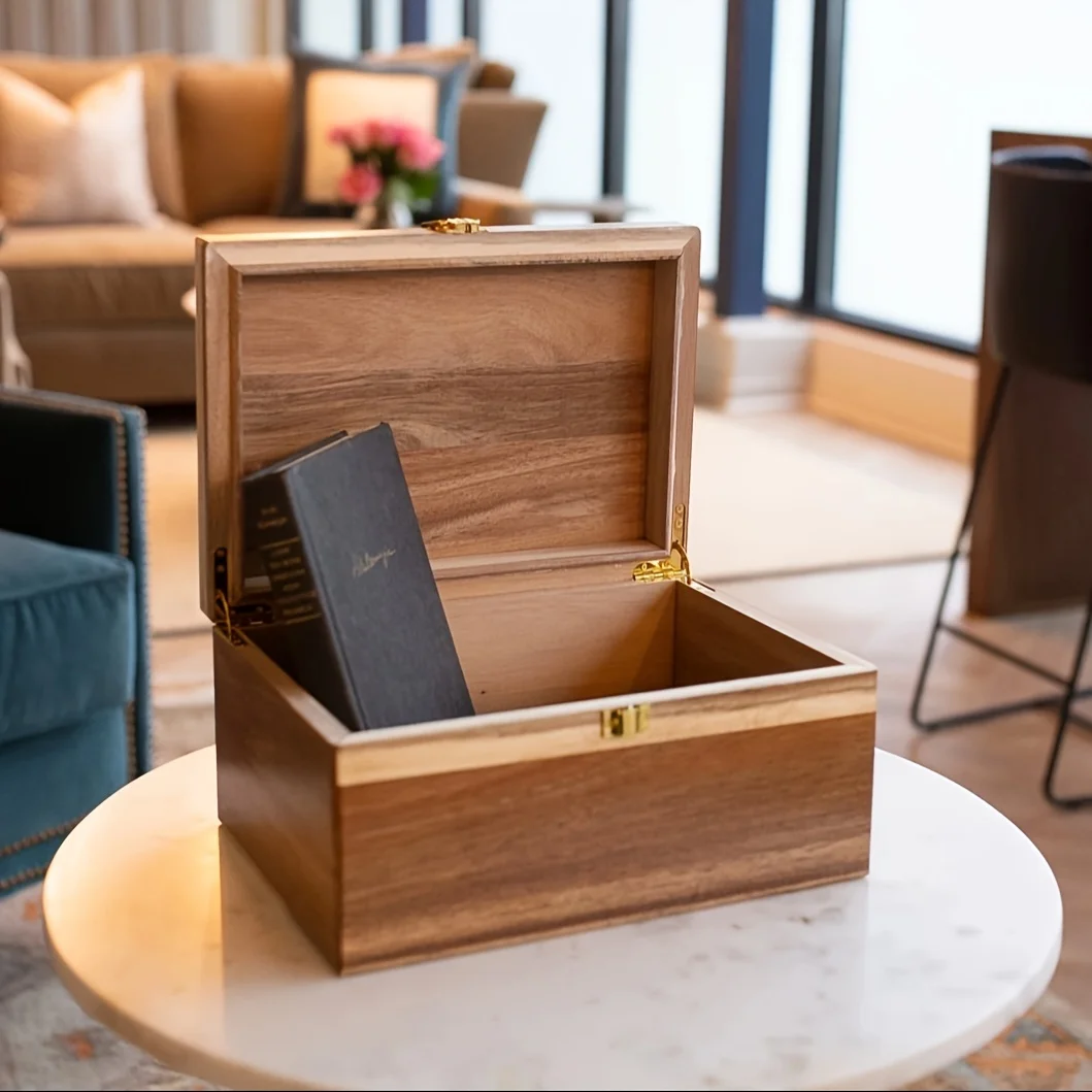 

Acacia Wooden Memory Keepsake Box with Hinged Lid And Latch for Precious Items, Decorative Keepsake Box for Memories