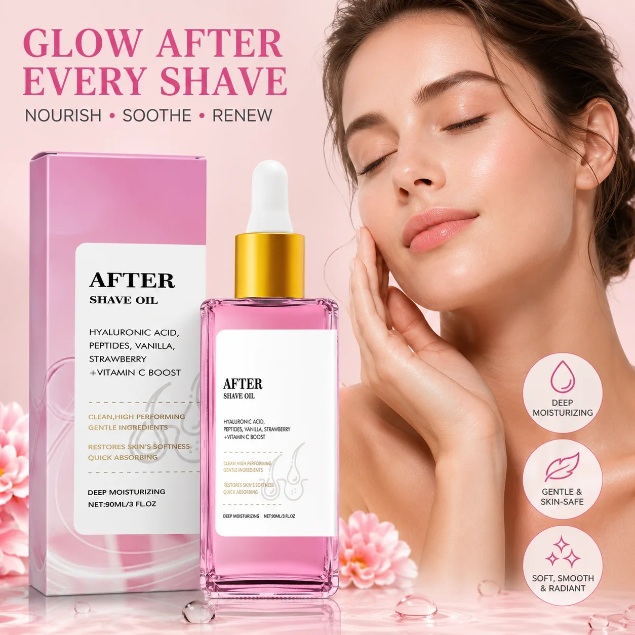 Strawberry Vanilla After Shave Oil for Women Smooth Hydrate Relieve Post-Shave Discomfort Soothe Skin Redness After Shave Serum