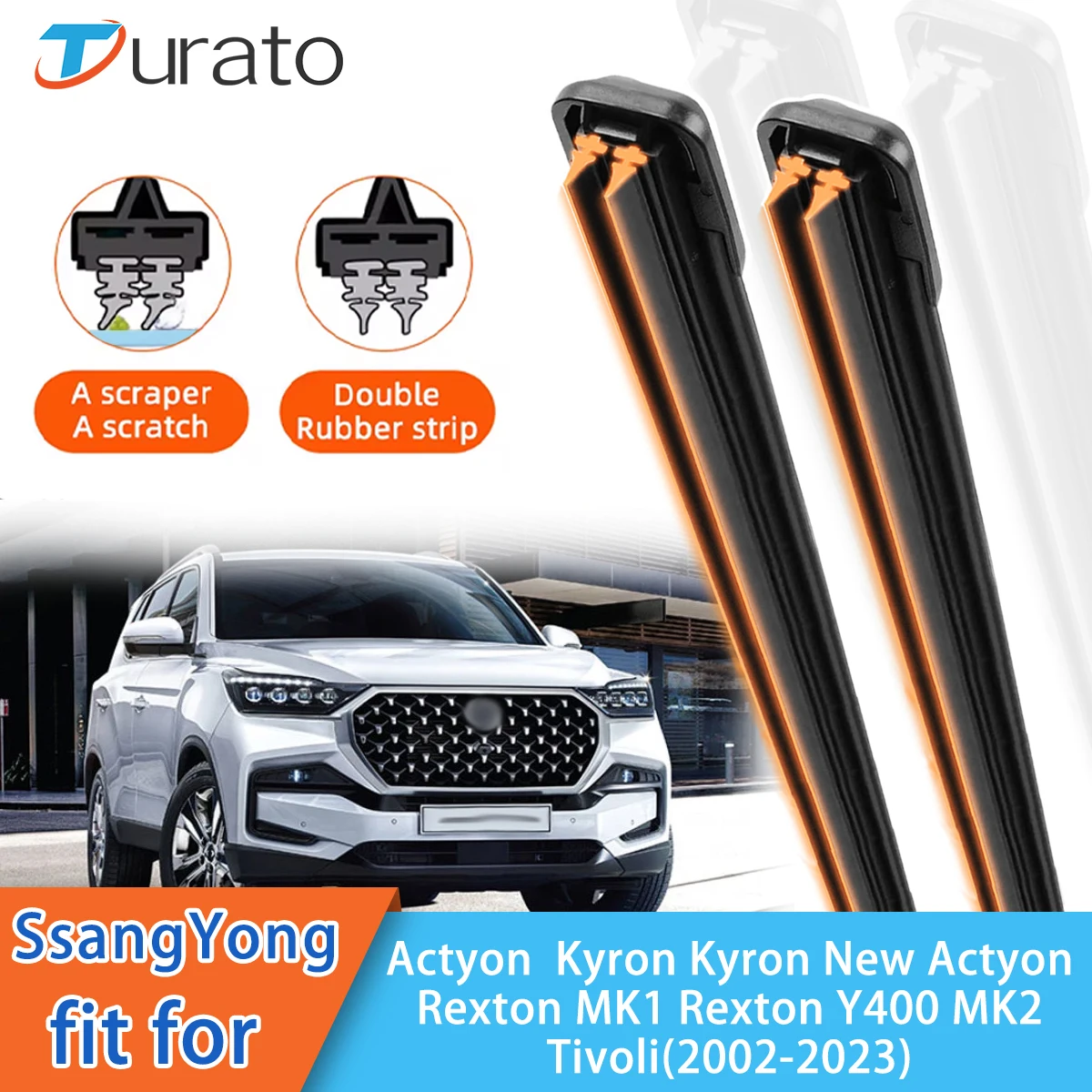 For SsangYong Actyon Kyron Rexton Y400 New Actyon Tivoli Front Windscreen Wipers Double Rubber Car Wiper Blades Car Accessories