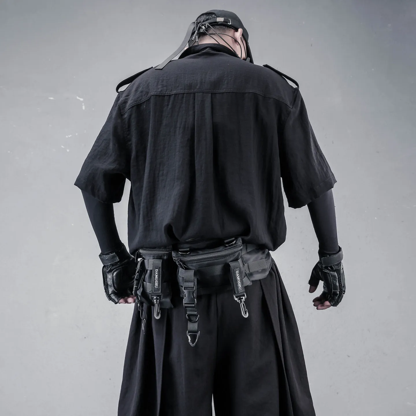 Dark Techwear Style Half Cardigan Workwear Short Sleeve Shirt Men's Summer Thin Loose Equaulet Design Hong Style Top