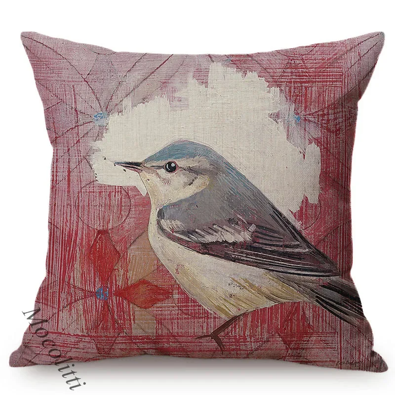 Birds Oil Painting Geometric and Flying Animals Design Home Decoration Cushion Cover Cotton Linen Sofa Throw Pillow Case cojines