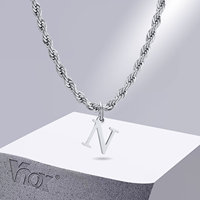 Vnox Initial Necklaces for Women Men, Stainless Steel A-Z Letters Alphabet Charm Pendant with Twisted Rope Chain, Unisex Collar