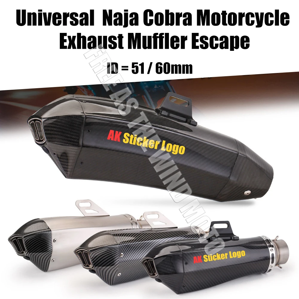 

Universal Naja Cobra 51MM Motorcycle AK SC Exhaust Muffler Escape For KawasakiH2 Ninja400 ZX10R GSXR1000 KTM390 CBR1000 ER6N R6