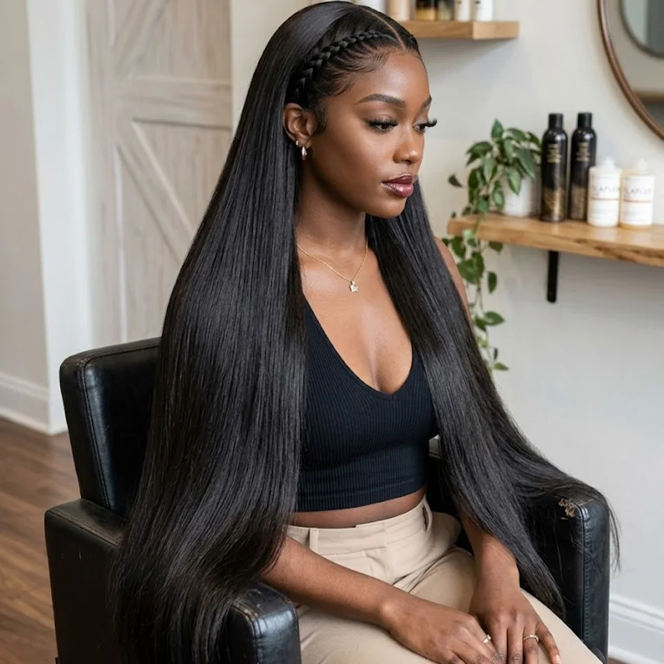

Premium 40 Inch Extra Long 250% Density Natural Black 13x4 HD Lace Frontal Bone Straight Silky Soft 13x6 Remy Human Hair Wigs Pre Plucked Hairline Invisible Bleached Knots 5x5 Glueless Closure Wear and Go Full Ends