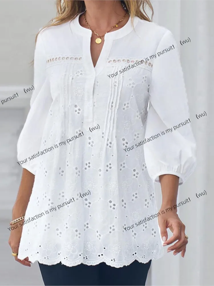 

ZOCI-Полая белая женская рубашка, стильный и элегантный топ с круглым вырезом, повседневная свободная рубашка, женская праздничная офисная одежда