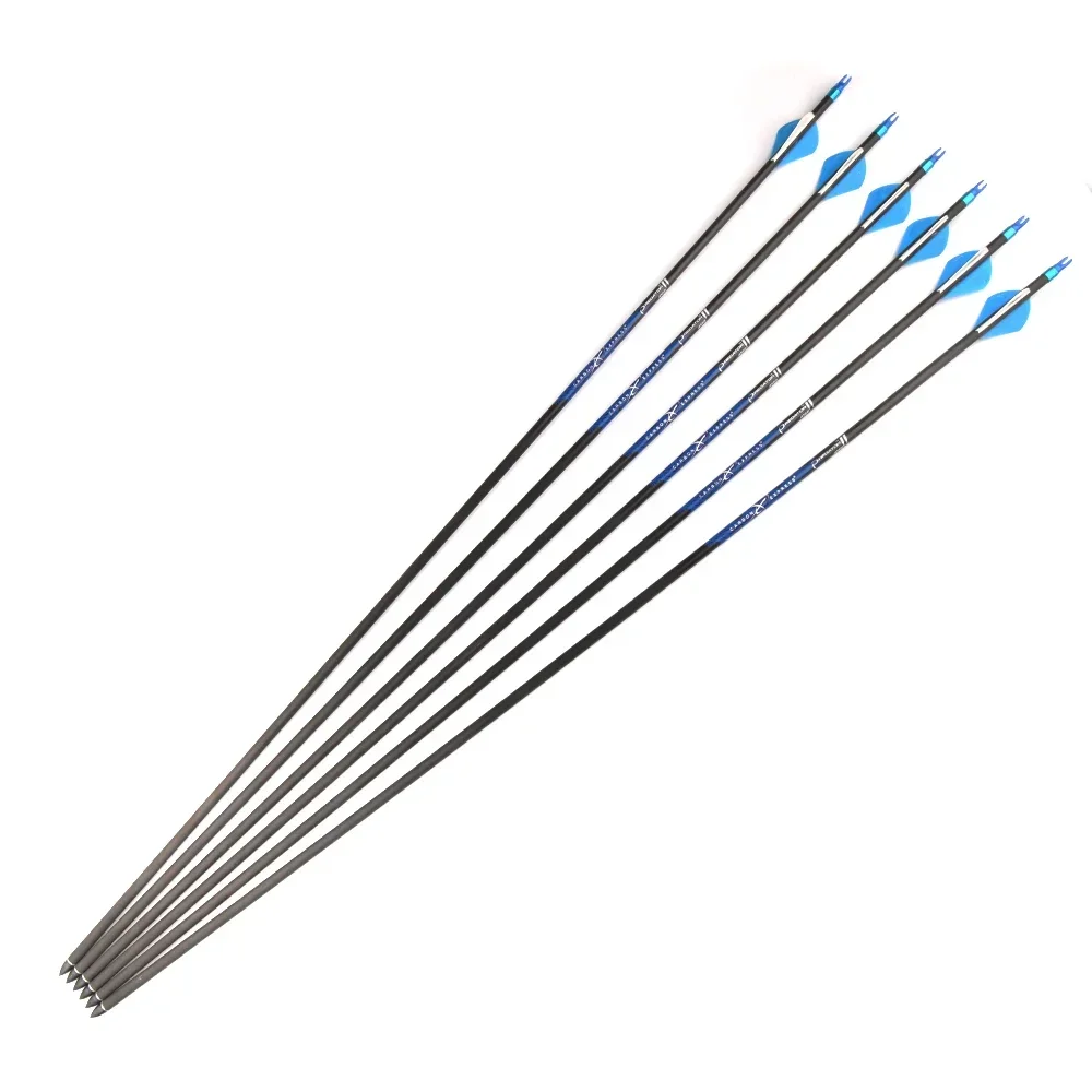 36pcs Pure Carbon Arrow Spine300-800 ID6.2mm 30/32inch 2'' Vanes 75gr Tips Compound Bow Hunting