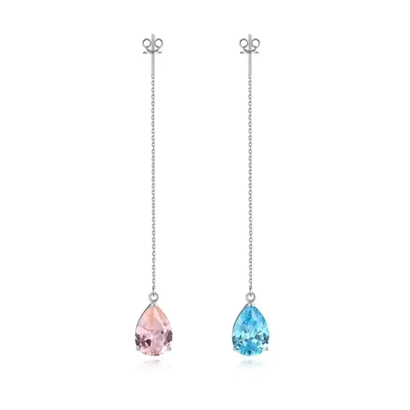 

RUIF 2024 New Fashion S925 Silver Pear Shape Lab Grown Aquamarine Morganite Pink Earrings Gemstone Jewellery Women