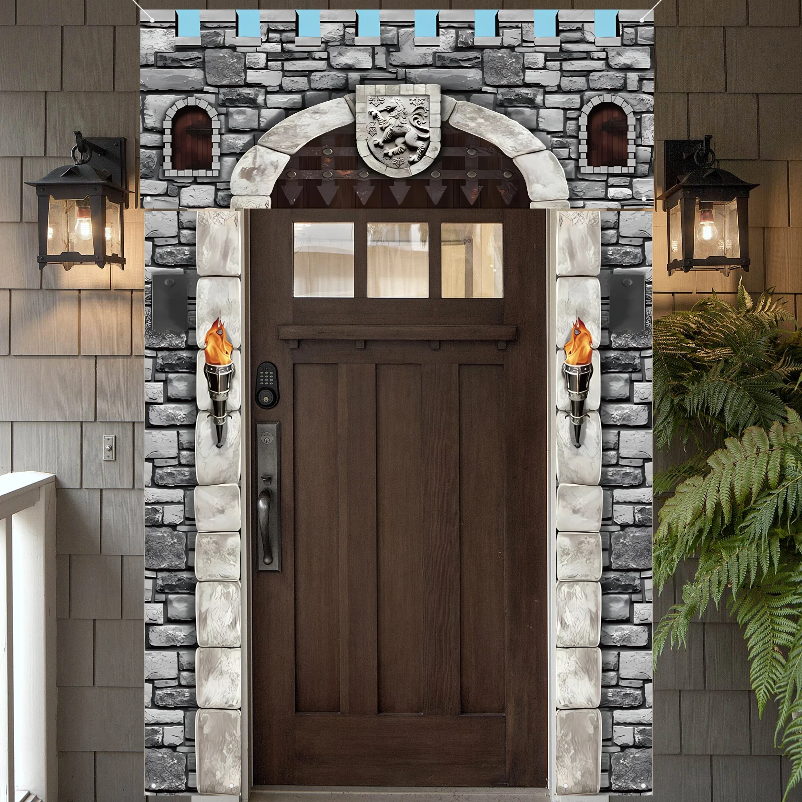 Couverture de porte de château médiéval, 3 pièces, toile de fond, 1 pièce, sol d'entrée enchanté, 2 pièces, décorations de chaîne stéréo, porte de fête