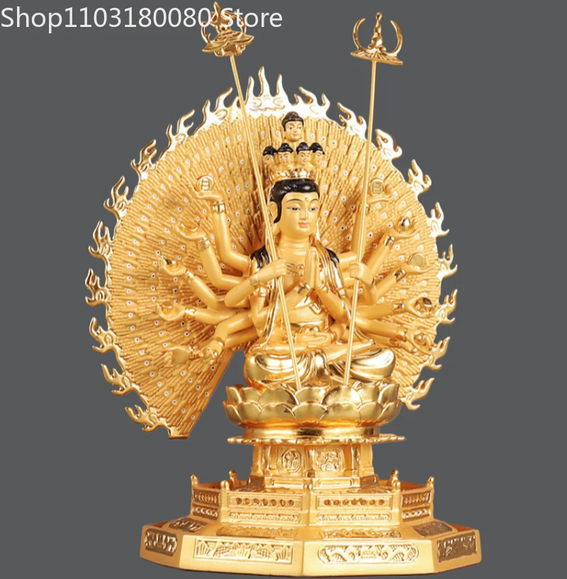 تمثال كوان يين المذهب بالنحاس بألف يد، منحوتة أفالوكيتسفارا قوانيين المسلحة بألف عيون، 31 سم، 26 سم