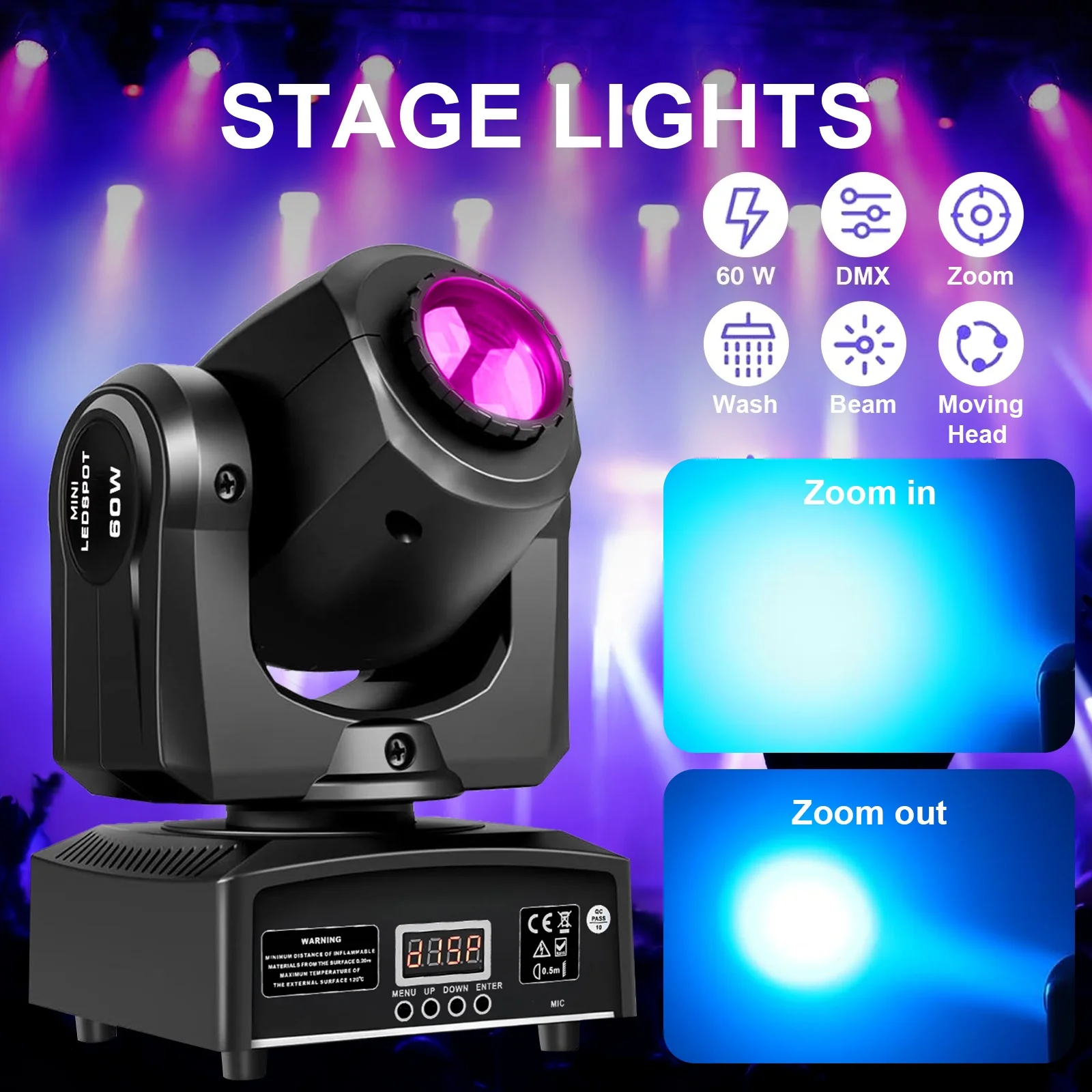2PCS 60W Mini Led Dmx Gobo Moving Head Spot Light For Club Dj Stage Lighting Party Disco Wedding Event view 2