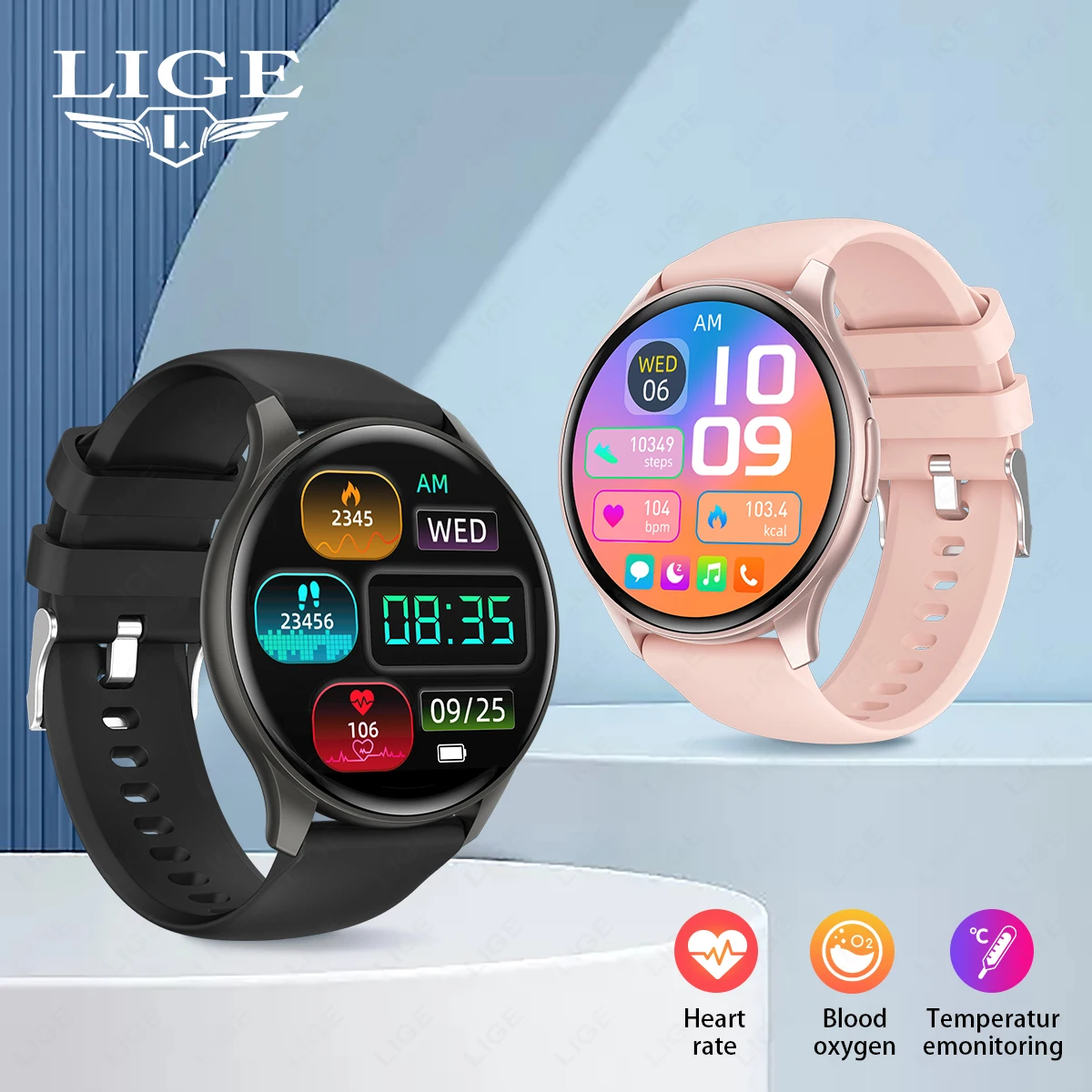 LIGE Smart Orologi Donna Uomo Bluetooth Connesso Telefono Musica Fitness Bracciale sportivo Monitoraggio del sonno Smartwatch per Android IOS