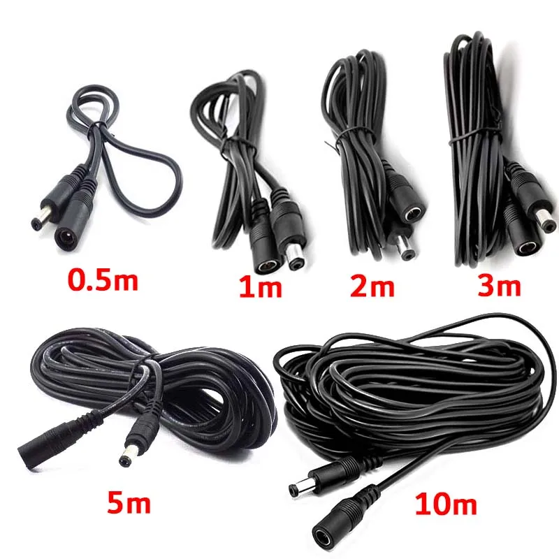 Cable de alimentación de extensión DC 12V, Cable eléctrico macho y hembra de 2,1mm x 5,5mm, blanco y negro de 0,5 m, 1m, 2m, 3m, 5m, 10m, Cable de