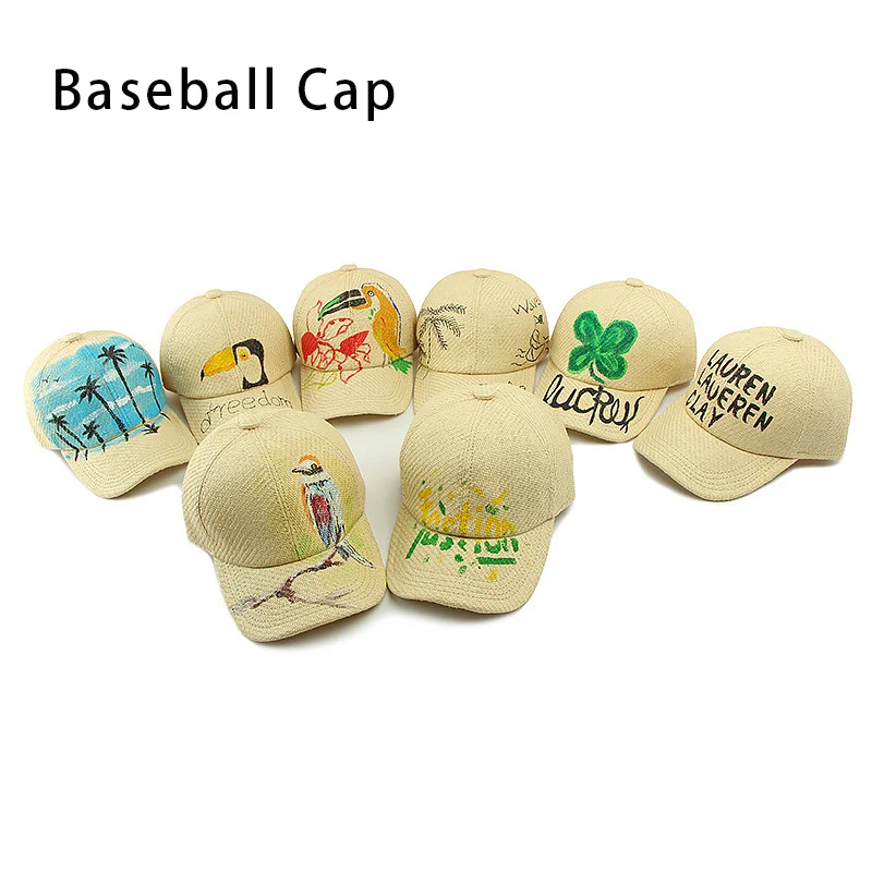 Hand-Painted Graffiti Art Baseball Cap Spring Summer Beach Straw Hat For Women Men Punk street style Visor Cap