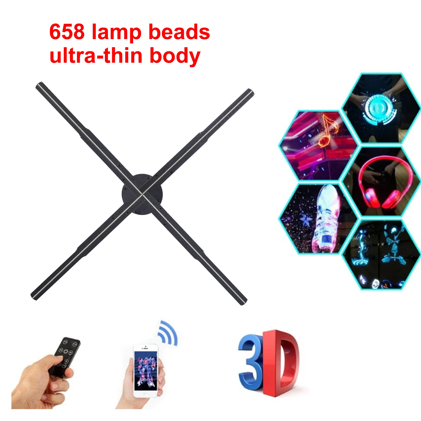 

56cm WiFi 3D Hologram Projector Fan Naked Eye 3D Holographic Projector 658LED Display Fan Holograms Advertising Lamp