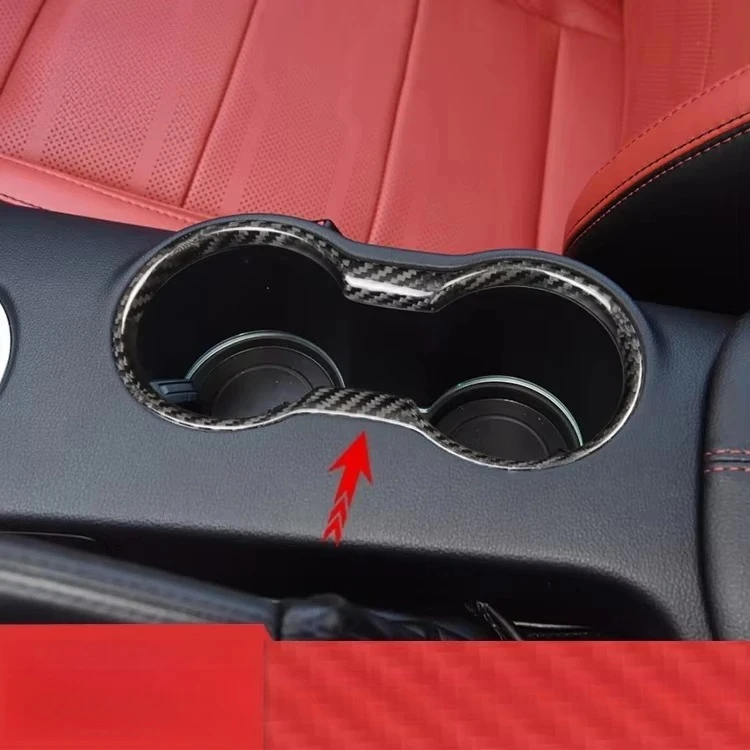 Real Carbon Fiber Car Interior Accessories Water Cup Frame Cover For Mustang GT 2018 2019 2020