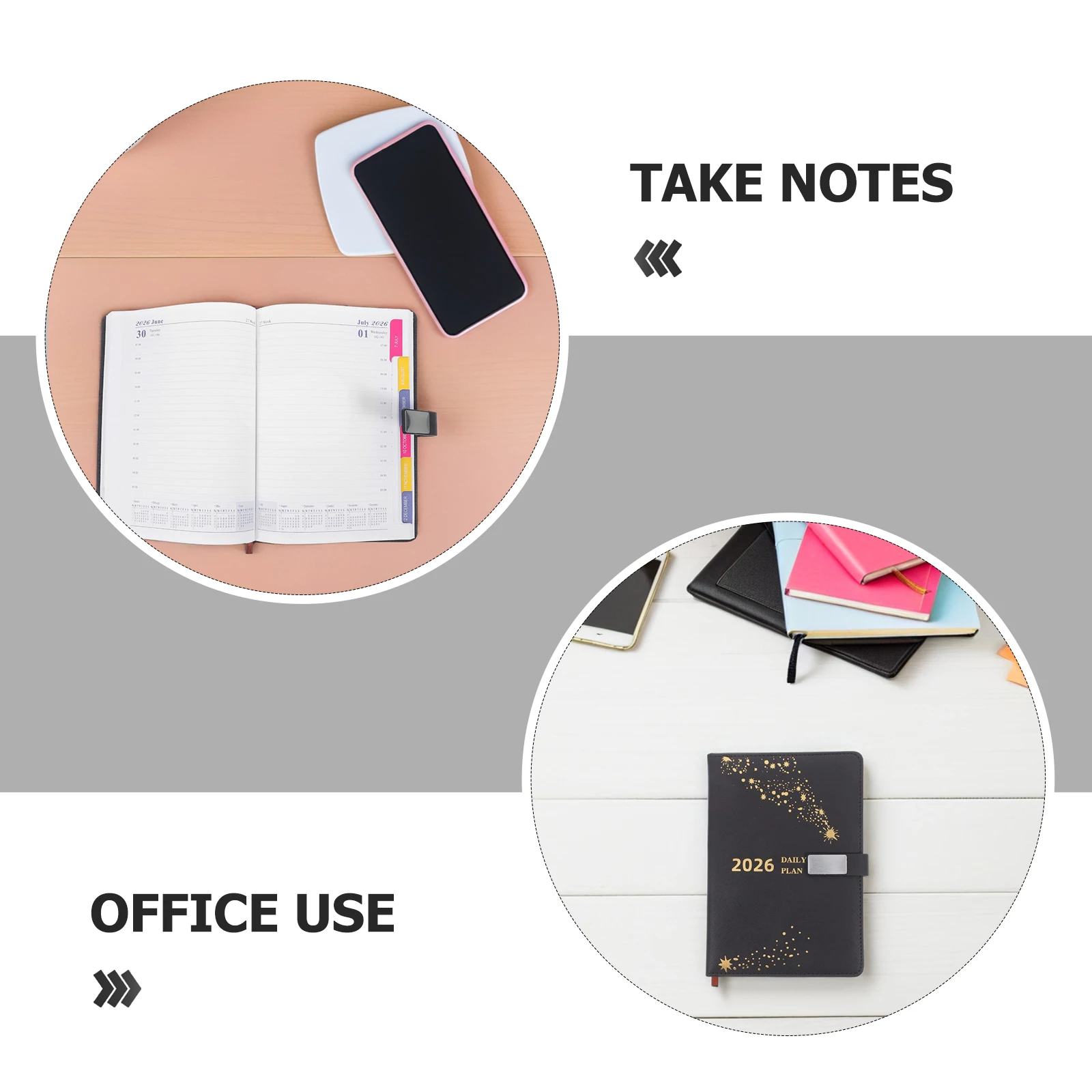 2026 Daily Planner A5 Size PU Cover Monthly Bookmark Portable Notebook Schedule Book Journal Yearly Diary Weekly Planner