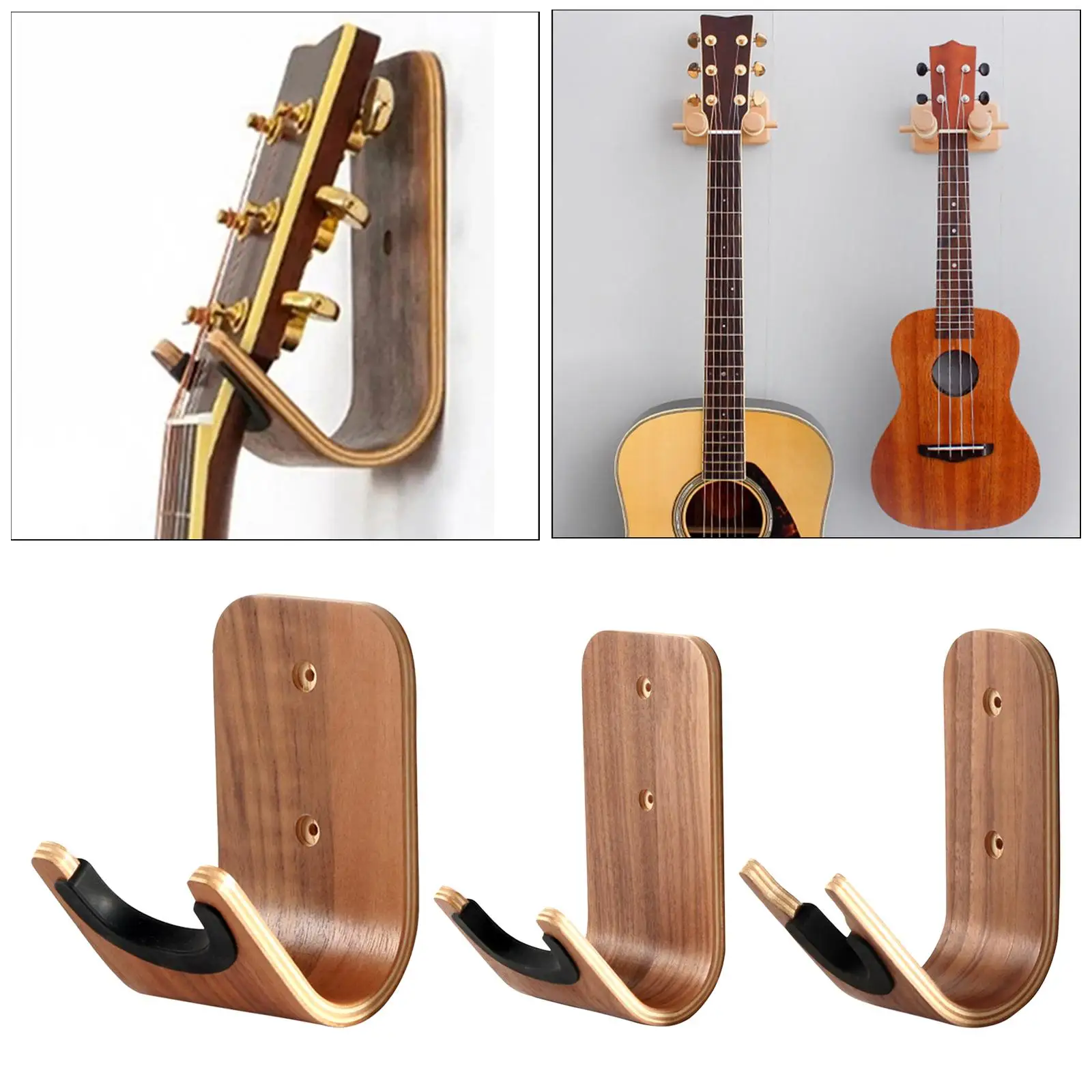 Wood Wall Mounted Hanger Hook Musical Instruments Stand No Punching