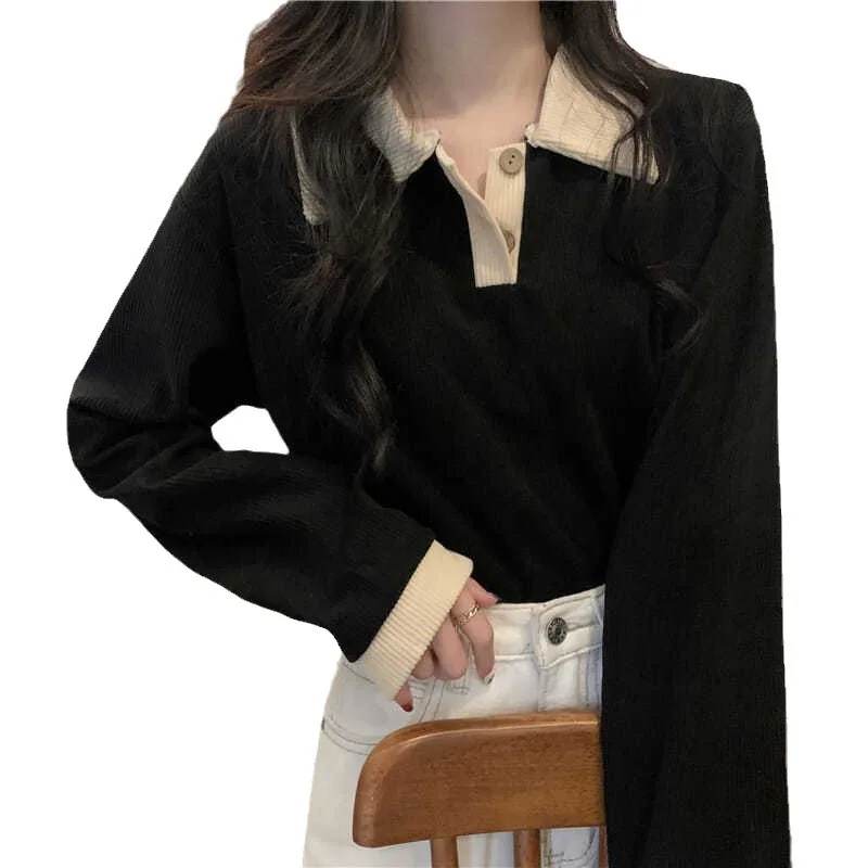 Csa de Manga Larga con Cuello Csero para Mujer, Estilo Hoado, Versión Coreana, Otoño, Prenda Interior Deada, Top In...