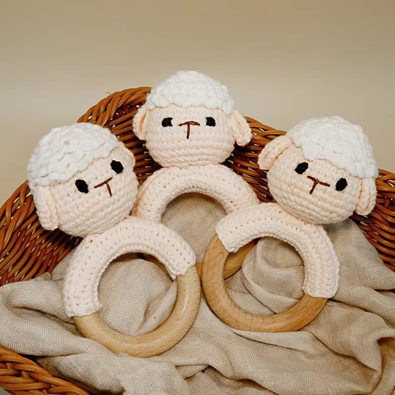 

Handcrafted Cotton Lamb Rattle - Cute Cartoon Animal Teether For Babies | Safe & Soft Chew Toy | Ideal Newborn Keepsake