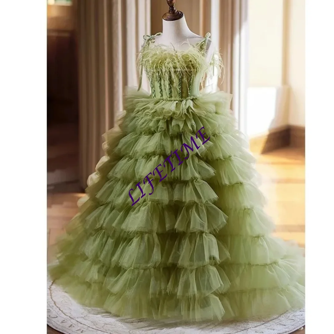 Customizable Green Princess Dress for Girls Kids Pageant Gown Piano Recital Outfit Birthday Party Performance Toddler Fashion Sh