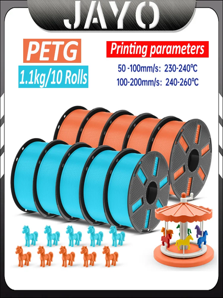 JAYO PETG 3D-Drucker Filament 1,75MM 10 Rollen 3D-Drucker PETG für FDM 3D-Druckmaterial 1,1KG/Rolle