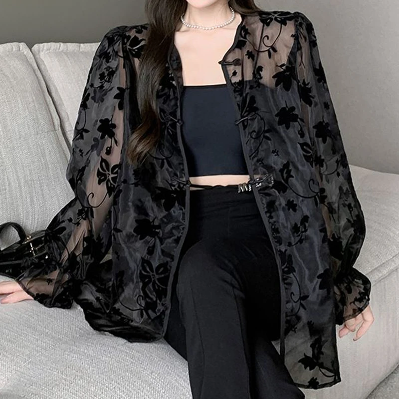 French lace mesh long sleeved shirt for women's summer new design, Korean versatile sun protection cardigan top