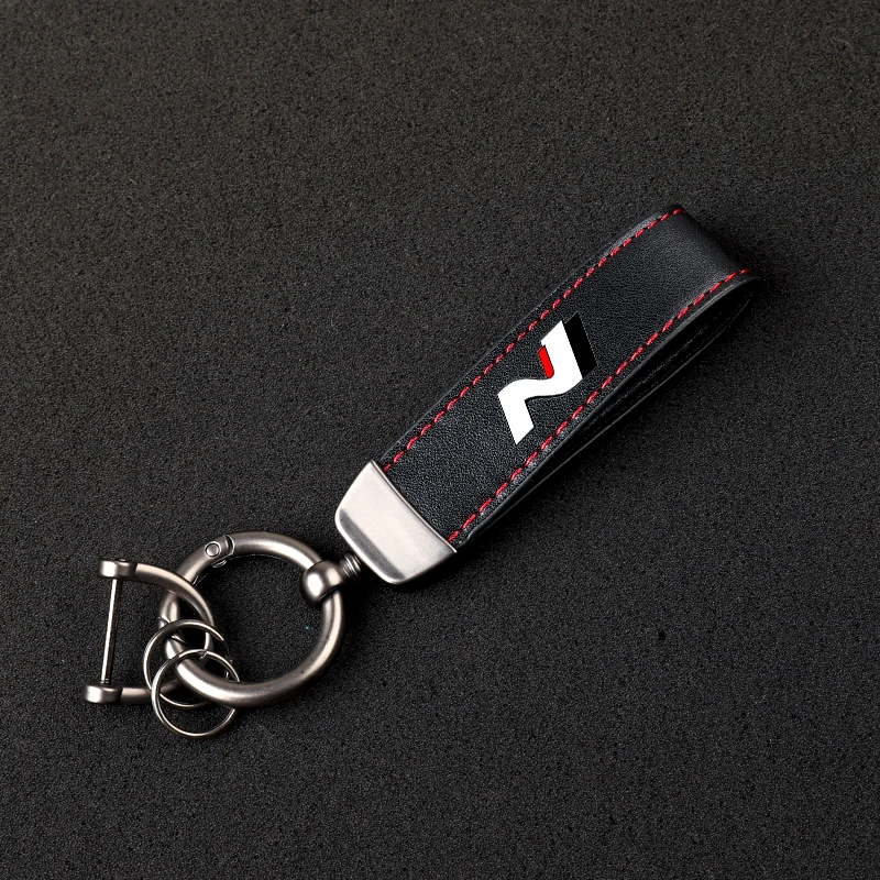 High-Grade Leather Car KeyChain 360 Degree Rotating Horseshoe Key Rings For Hyundai N LINE Car KeyChain Car Accessories