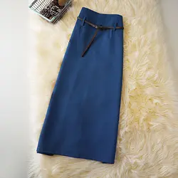 Ropa de primavera y verano para mujer, fajas de Color sólido, cintura alta, bolso elegante informal, cadera recta, Midi, faldas dulces de moda coreana