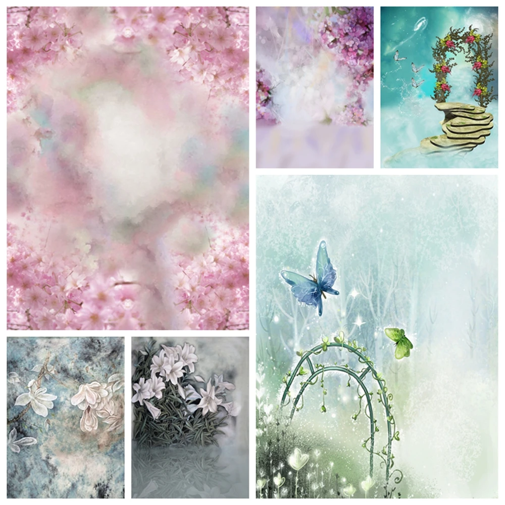 

Laeacco Baby Newborn Pink Spring Blossom Flowers Watercolor Portrait Pattern Photo Backdrops Photo Background For Photo Studio