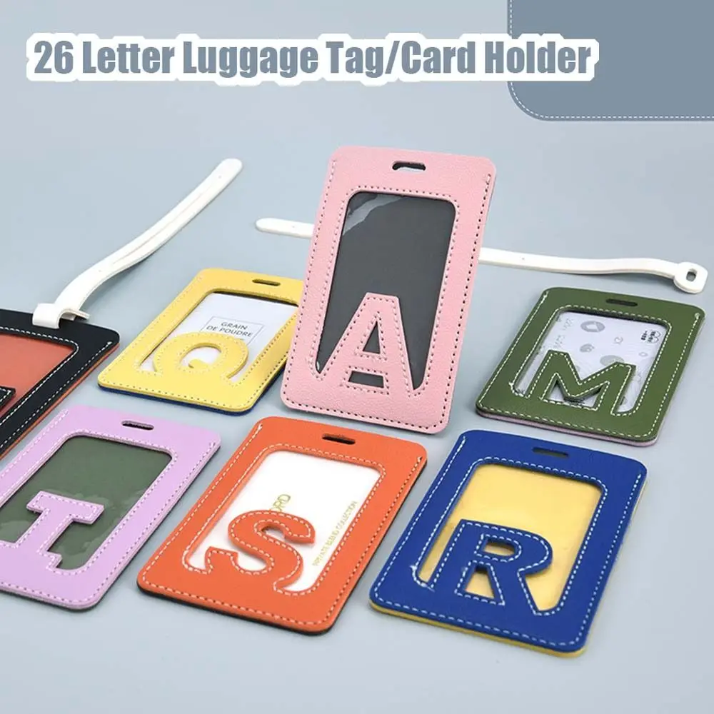 Solid Color 26 Letter Name Luggage Tag Baggage Name Tags PU Airplane Suitcase Tag Information Card Travel Accessories