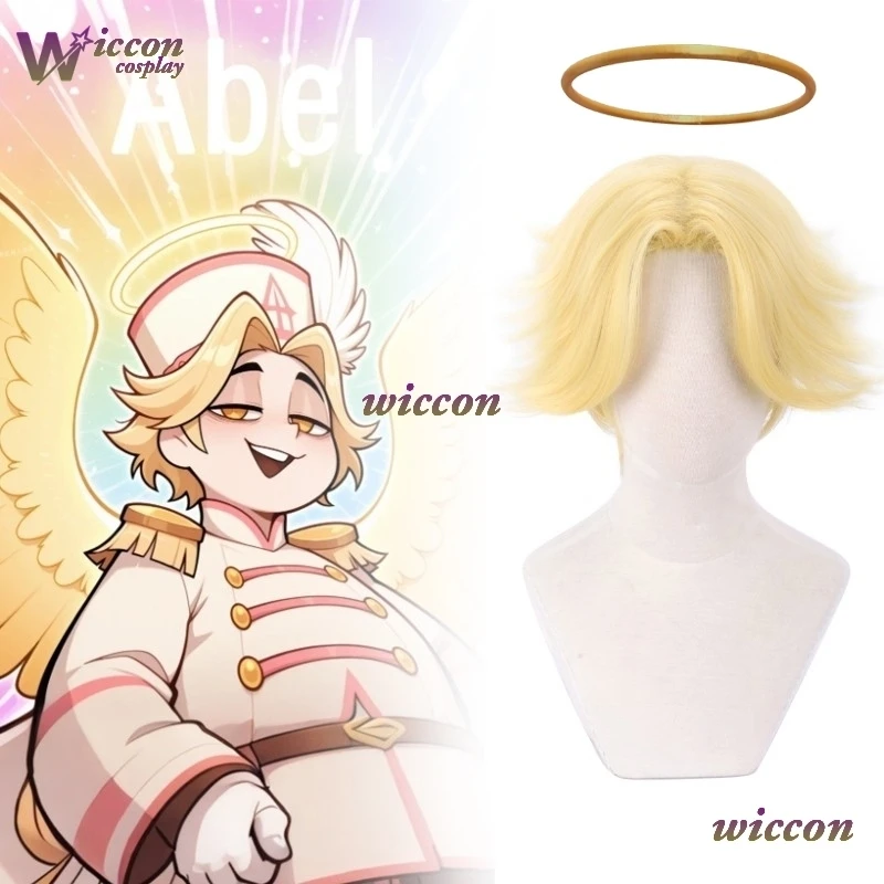 CosR Hazzbin Abel Cosplay Yellow Wig Anime Hotel Abel Halo Disguise For Adult Men Women Roleplay Wig Halloween Carnival